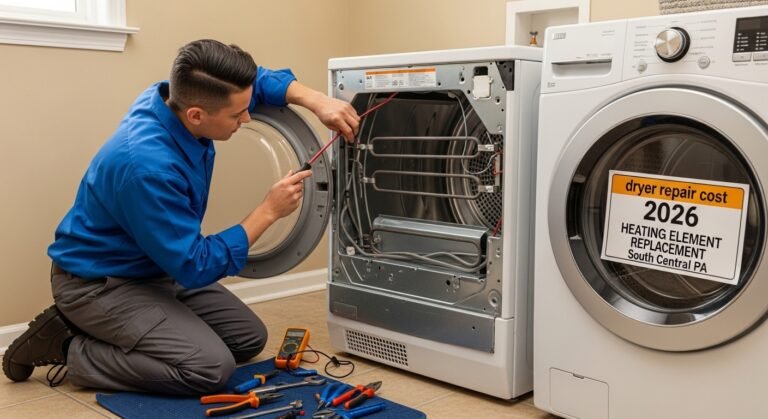 dryer repair cost 2026 heating element replacement South Central PA